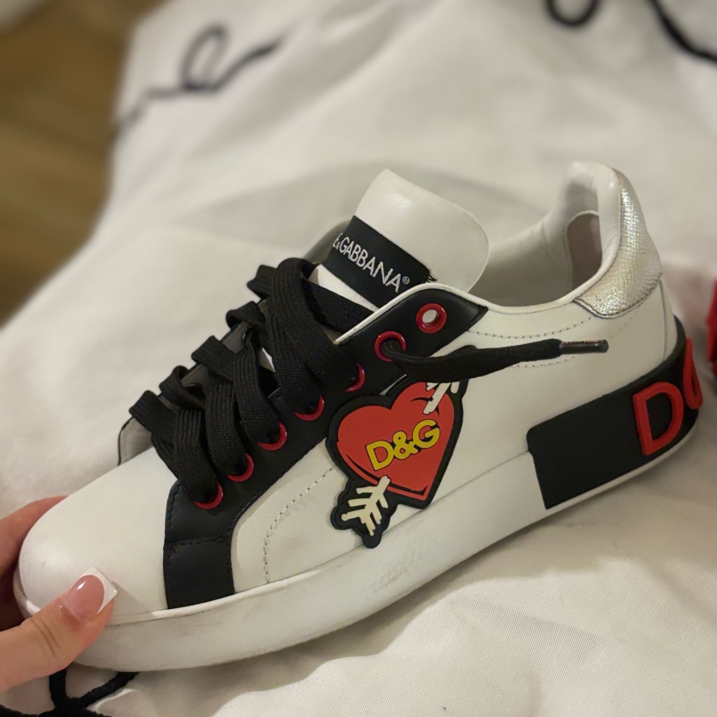 Dolce & Gabbana White And Black Sneakers With Red Accents